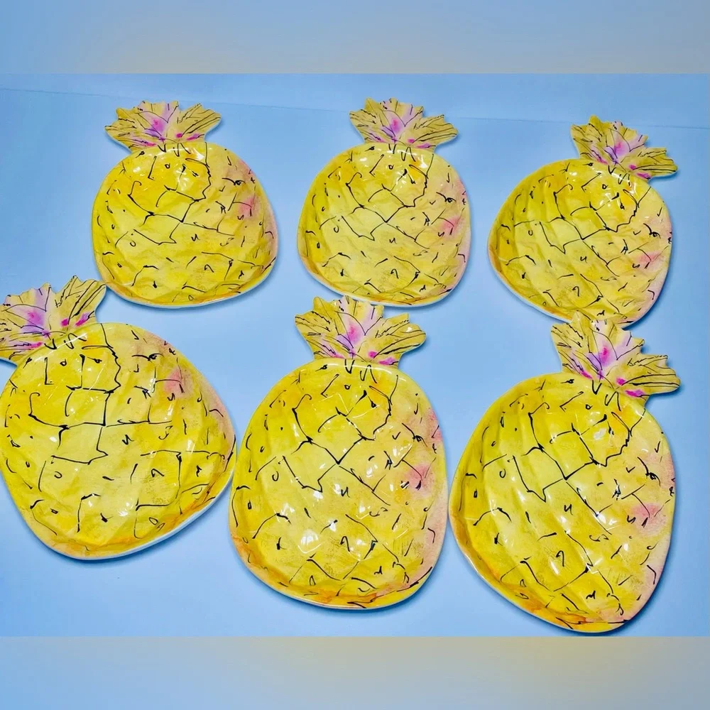 Pineapple Melamine Serving Set Tropical Outdoor Pool Party Set of 6‎